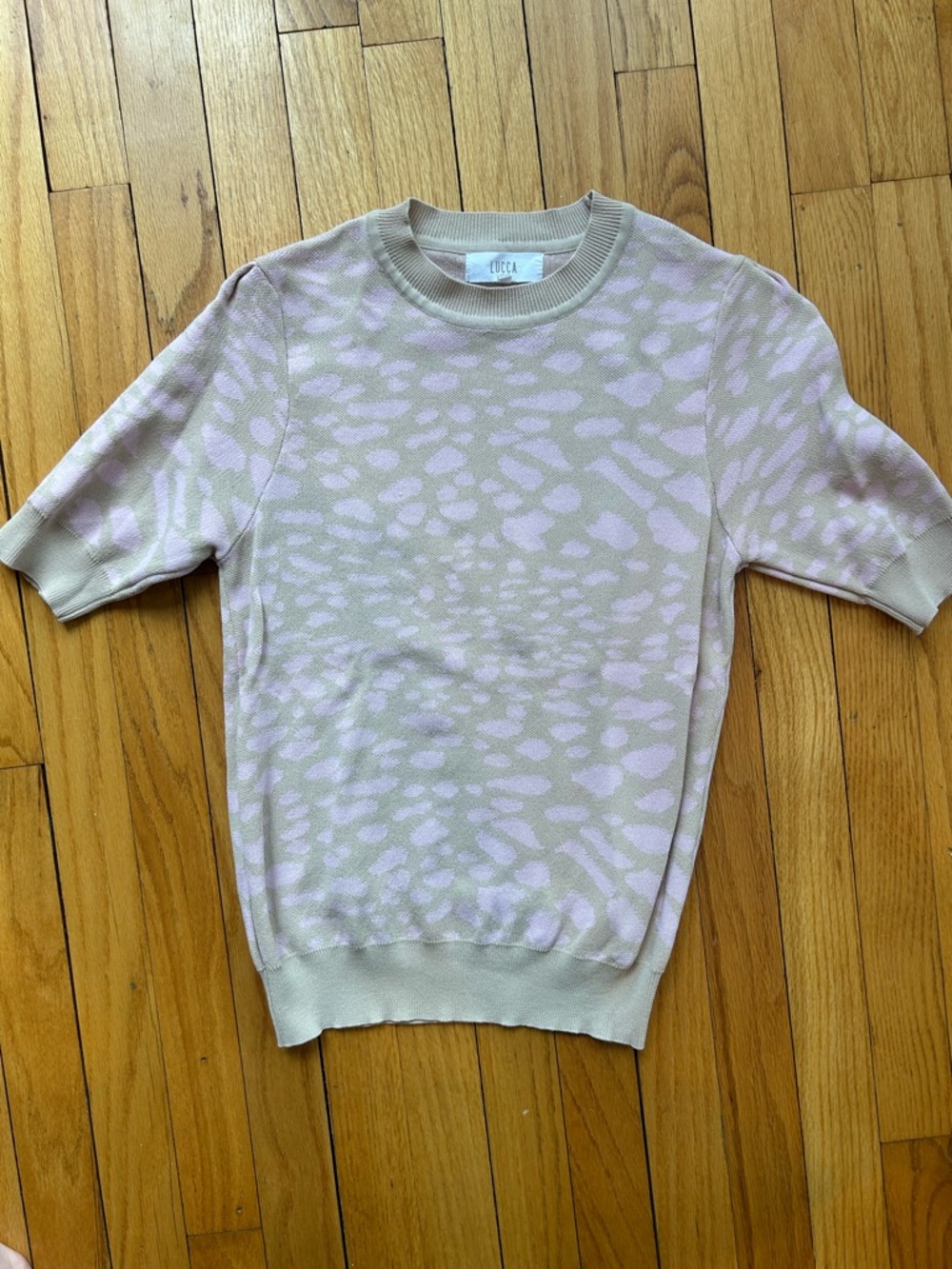 Lucca Pink & Beige Short Sleeve Animal Print Sweater